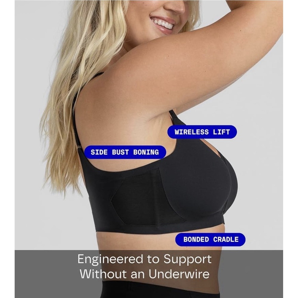 HONEYLOVE CrossOver Wireless Bra Sz XS Smoothing Lift Black Mesh Worn Once Soft! - Picture 2 of 11